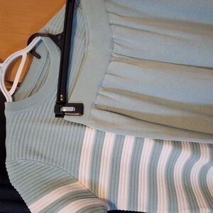 Set of Ribbed blouse and pants Pastel green and white Ptp 19"-21"